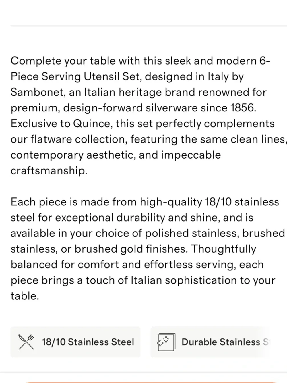 QUINCE NIB Gia Minimalist 6 Piece Serving Utensil Set Polished Stainless Steel